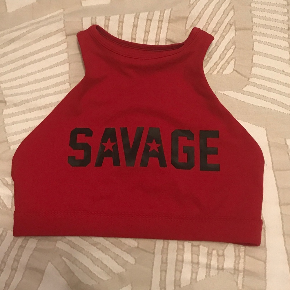 Red Savage barbell sports bra